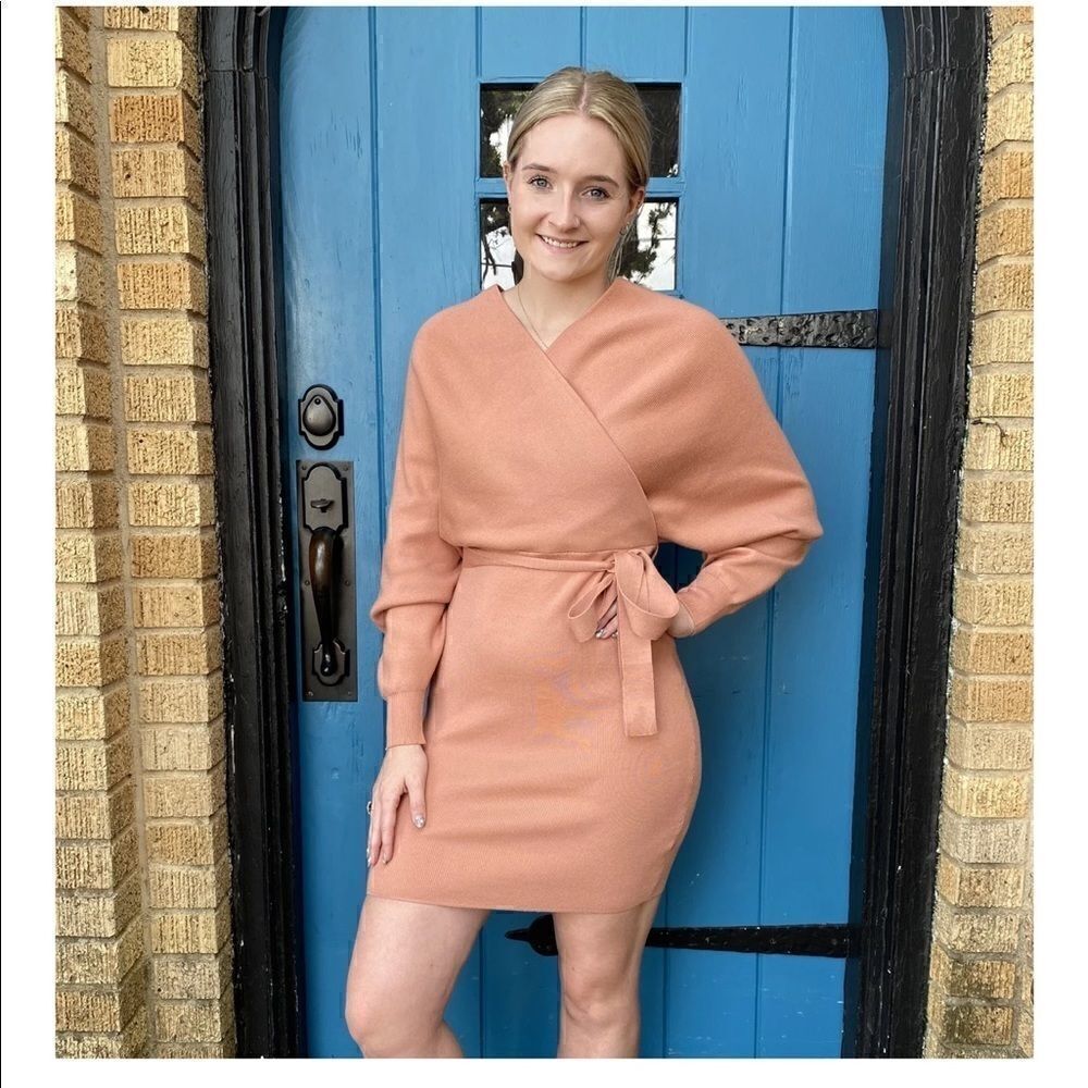 HYFVE | Boutique Surplice Wrap Sweater Tie Mini Dress | M